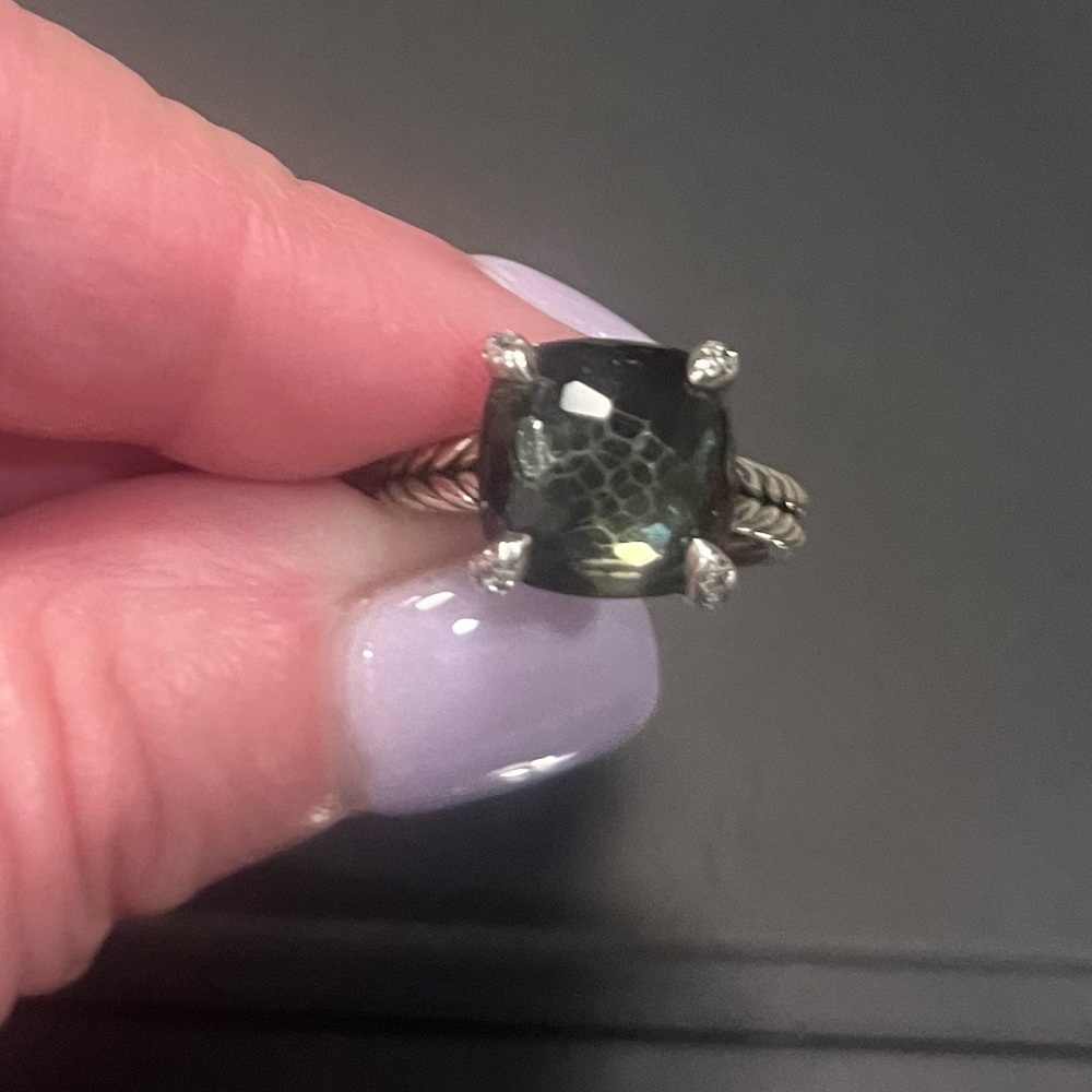 David Yurman emerald square cut 4 diamond ring size 7